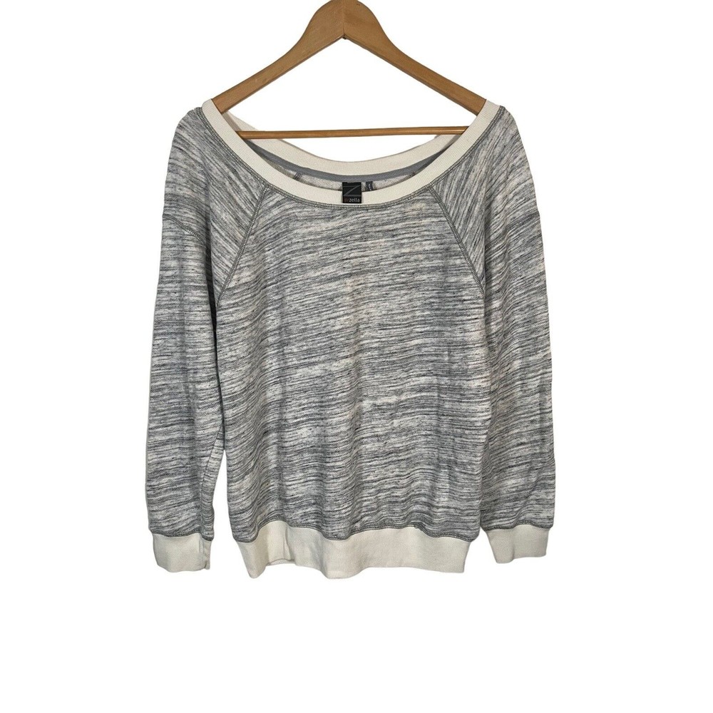 Z By Zella Sweatshirt Women's Size M Gray/White Cotton‎ Long Sleeve Round Neck